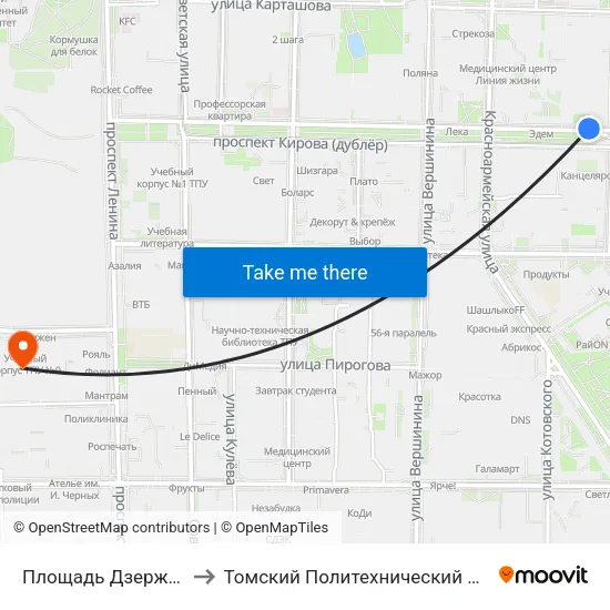 Площадь Дзержинского to Томский Политехнический Университет map