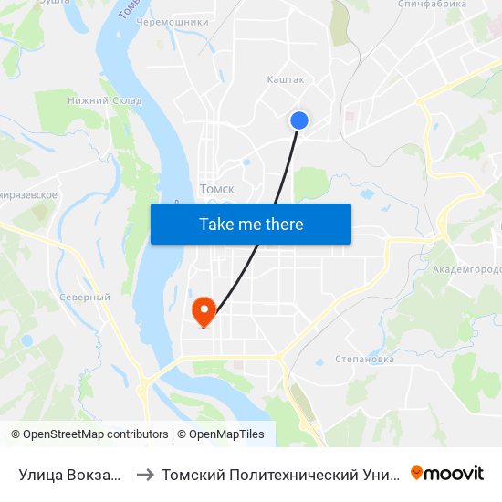 Улица Вокзальная to Томский Политехнический Университет map