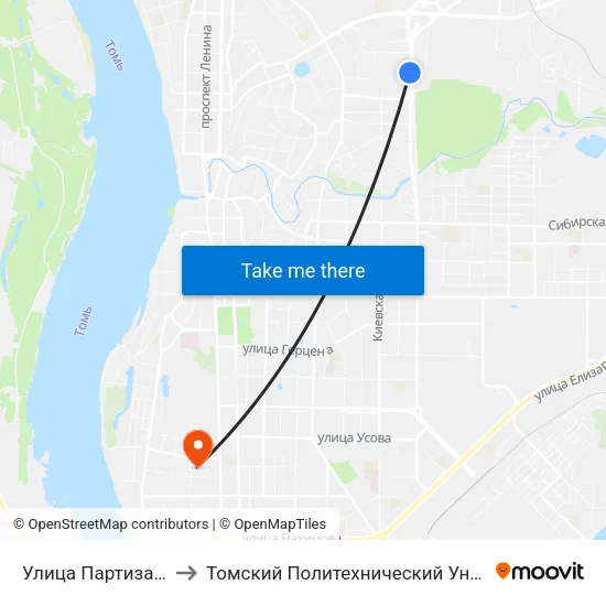 Улица Партизанская to Томский Политехнический Университет map