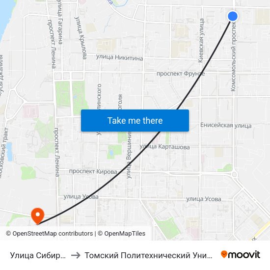 Улица Сибирская to Томский Политехнический Университет map