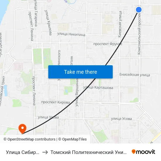 Улица Сибирская to Томский Политехнический Университет map