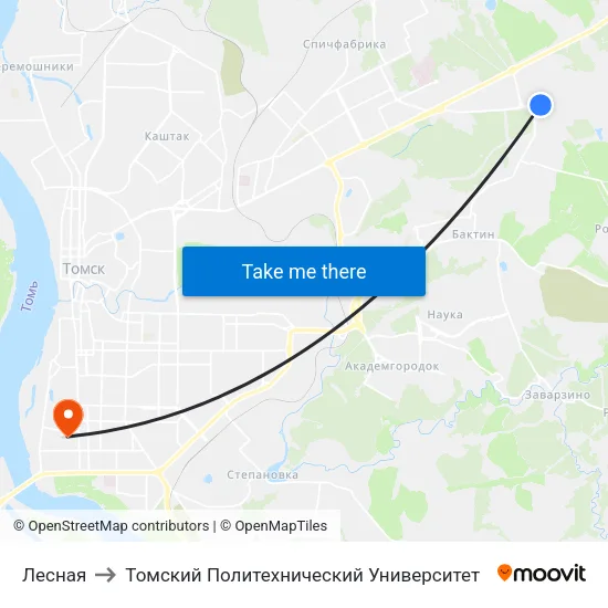 Лесная to Томский Политехнический Университет map