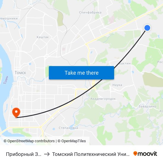 Приборный Завод to Томский Политехнический Университет map