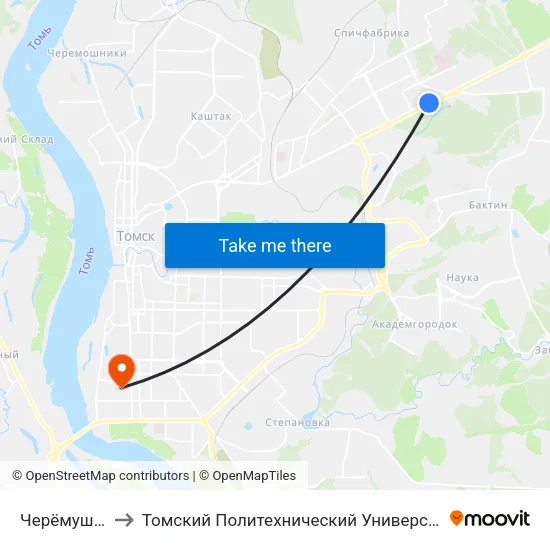 Черёмушки to Томский Политехнический Университет map