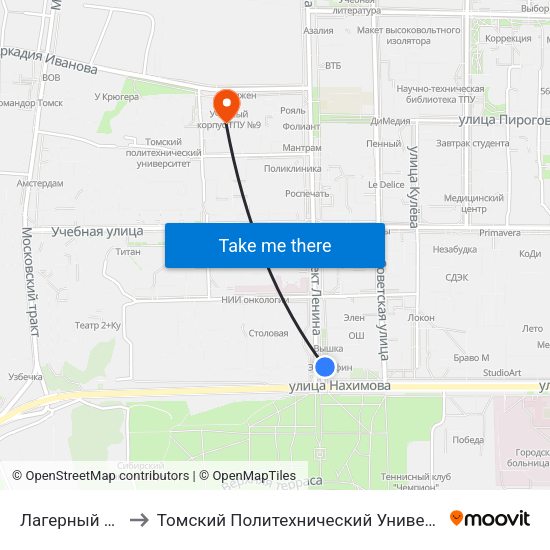 Лагерный Сад to Томский Политехнический Университет map