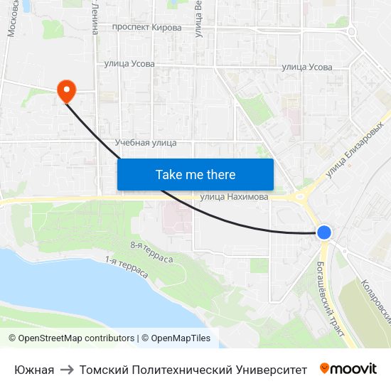 Южная to Томский Политехнический Университет map