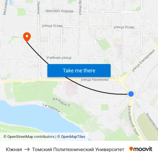Южная to Томский Политехнический Университет map