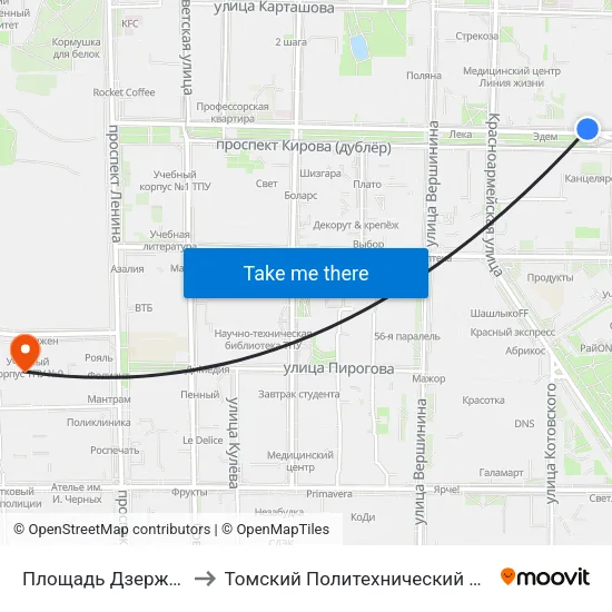 Площадь Дзержинского to Томский Политехнический Университет map
