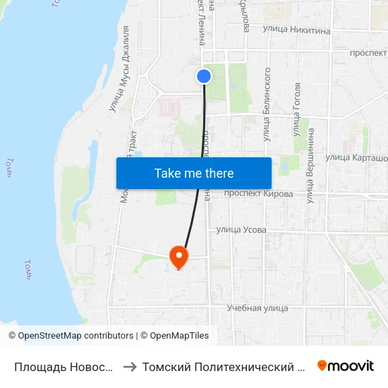 Площадь Новособорная to Томский Политехнический Университет map