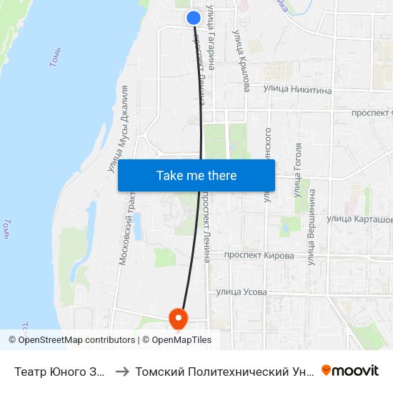 Театр Юного Зрителя to Томский Политехнический Университет map