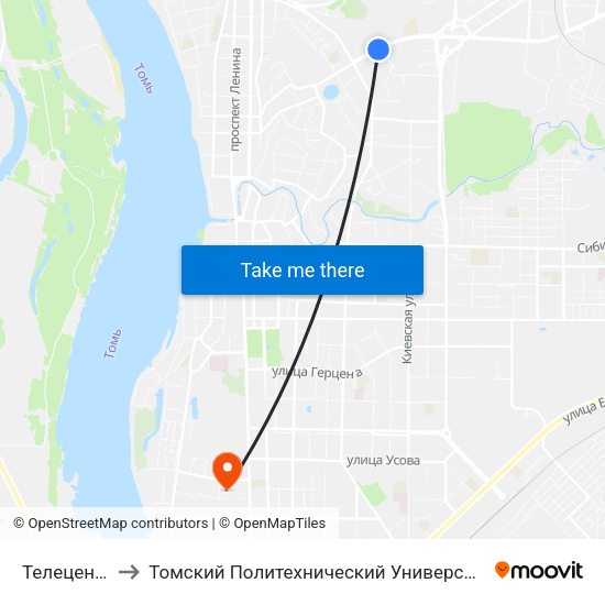 Телецентр to Томский Политехнический Университет map