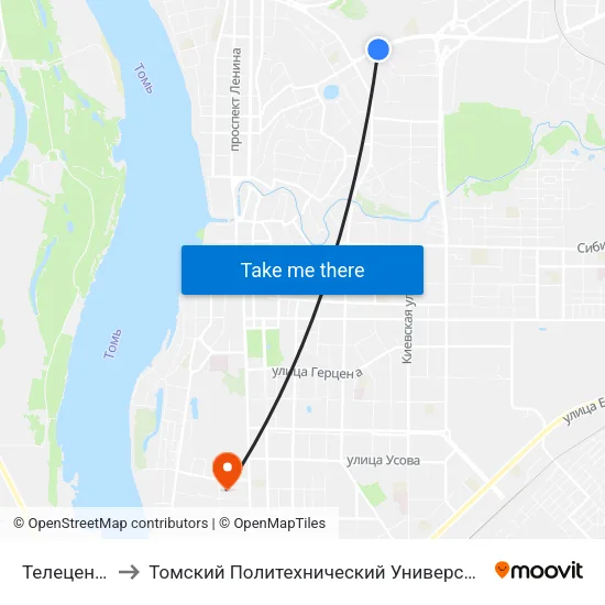 Телецентр to Томский Политехнический Университет map