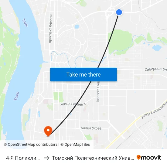4-Я Поликлиника to Томский Политехнический Университет map
