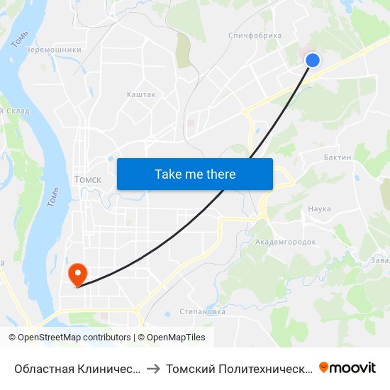 Областная Клиническая Больница to Томский Политехнический Университет map