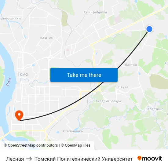 Лесная to Томский Политехнический Университет map