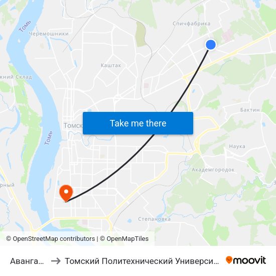 Авангард to Томский Политехнический Университет map