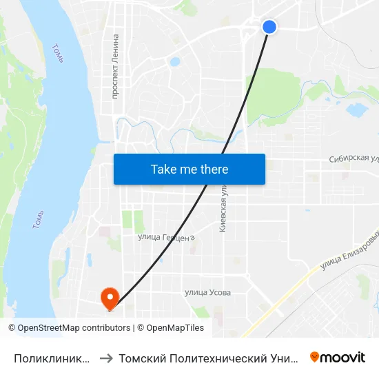 Поликлиника №4 to Томский Политехнический Университет map