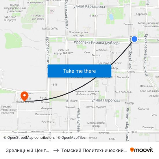 Зрелищный Центр Октябрь to Томский Политехнический Университет map