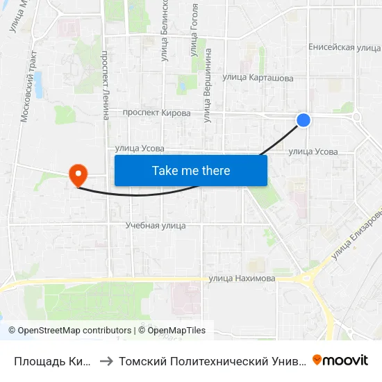 Площадь Кирова to Томский Политехнический Университет map