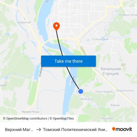 Верхний Магазин to Томский Политехнический Университет map