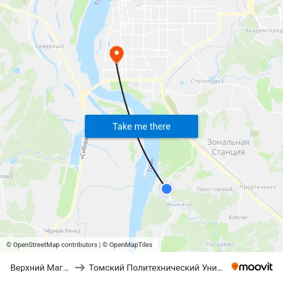 Верхний Магазин to Томский Политехнический Университет map