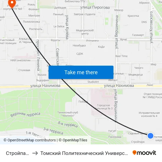 Стройпарк to Томский Политехнический Университет map