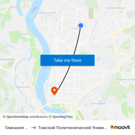 Гимназия № 7 to Томский Политехнический Университет map