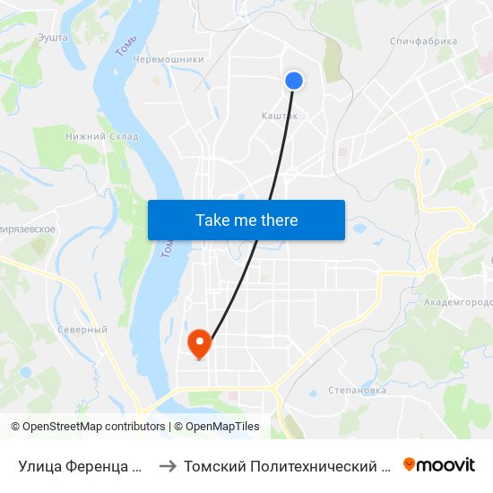 Улица Ференца Мюнниха to Томский Политехнический Университет map