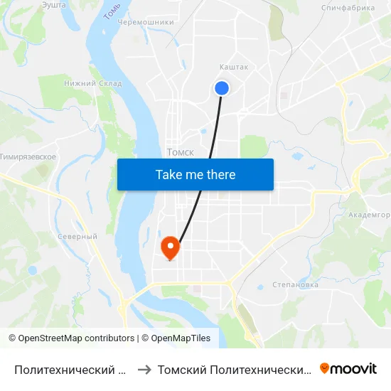 Политехнический Лицей  № 20 to Томский Политехнический Университет map