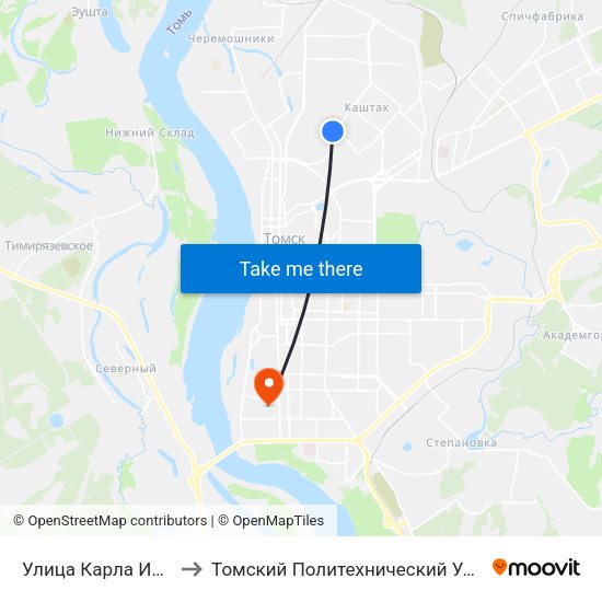 Улица Карла Ильмера to Томский Политехнический Университет map