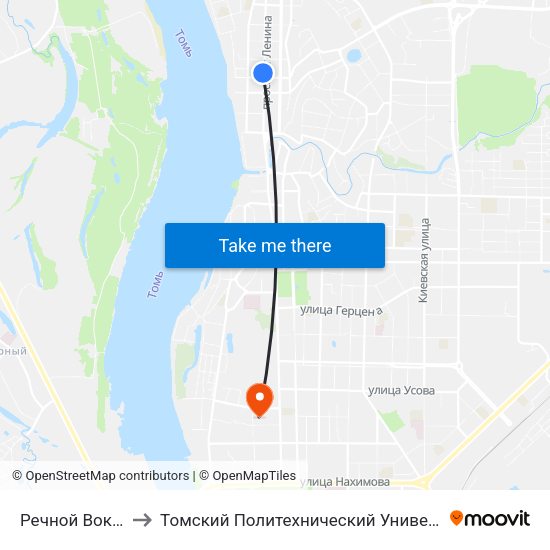 Речной Вокзал to Томский Политехнический Университет map