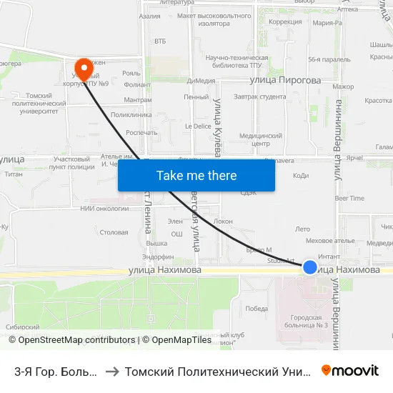 3-Я Гор. Больница to Томский Политехнический Университет map