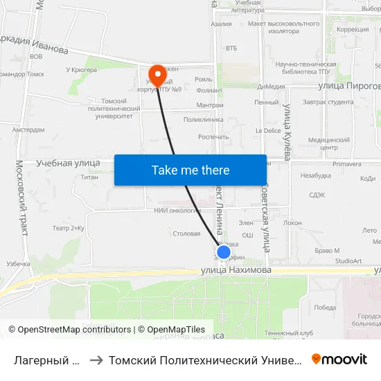 Лагерный Сад to Томский Политехнический Университет map