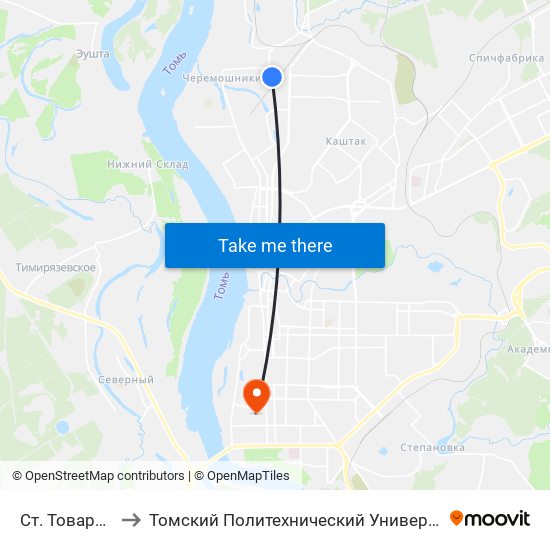 Ст. Товарная to Томский Политехнический Университет map