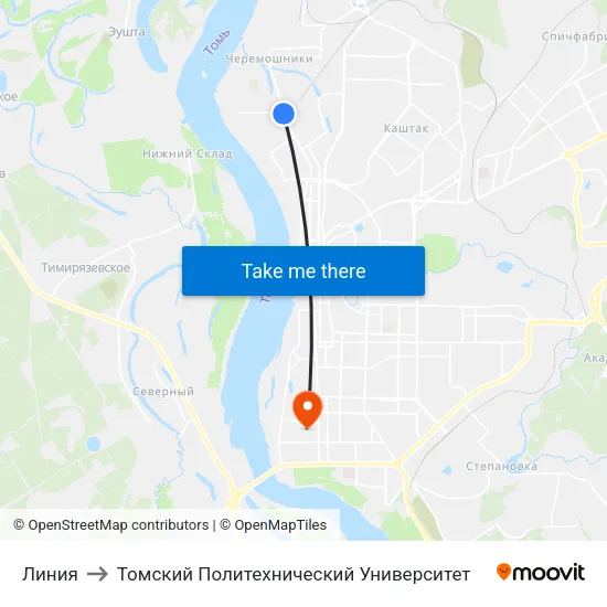 Линия to Томский Политехнический Университет map