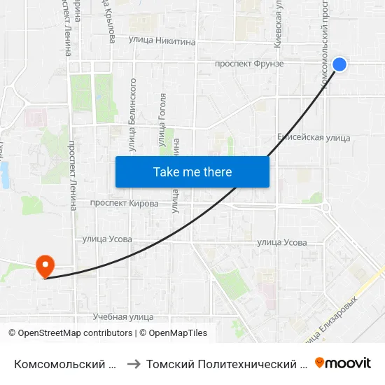 Комсомольский Проспект to Томский Политехнический Университет map