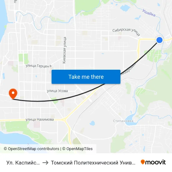 Ул. Каспийская to Томский Политехнический Университет map