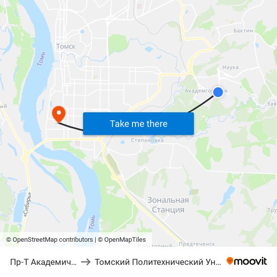 Пр-Т Академический to Томский Политехнический Университет map