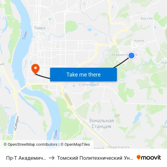 Пр-Т Академический to Томский Политехнический Университет map