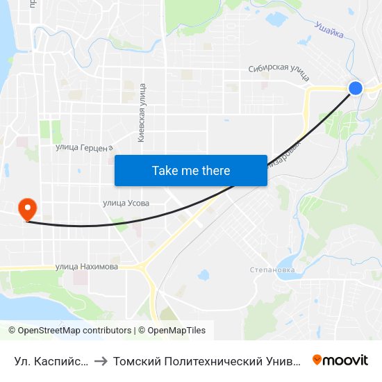 Ул. Каспийская to Томский Политехнический Университет map