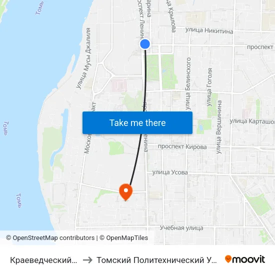 Краеведческий Музей to Томский Политехнический Университет map