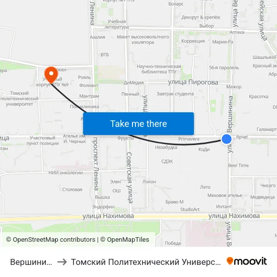Вершинина to Томский Политехнический Университет map