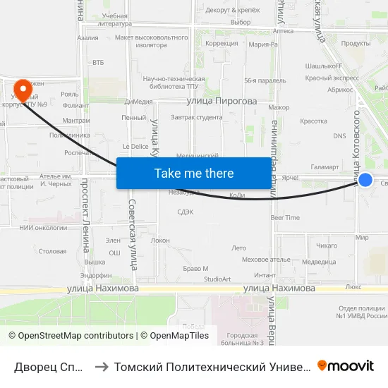 Дворец Спорта to Томский Политехнический Университет map