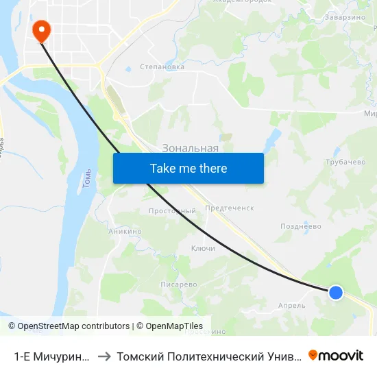 1-Е Мичуринское to Томский Политехнический Университет map