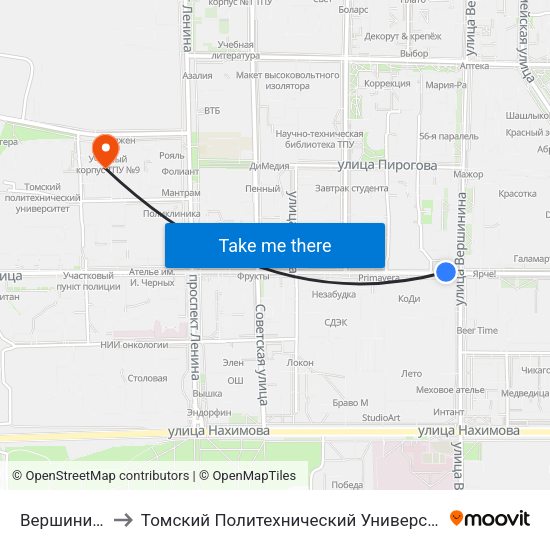 Вершинина to Томский Политехнический Университет map