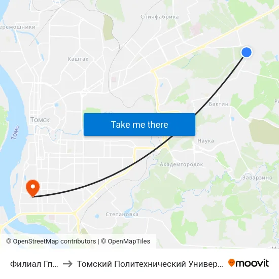 Филиал Гпз-5 to Томский Политехнический Университет map