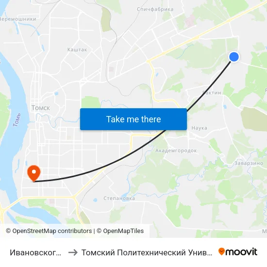 Ивановского, 6в to Томский Политехнический Университет map