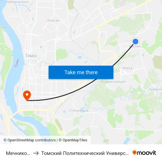 Мечникова to Томский Политехнический Университет map