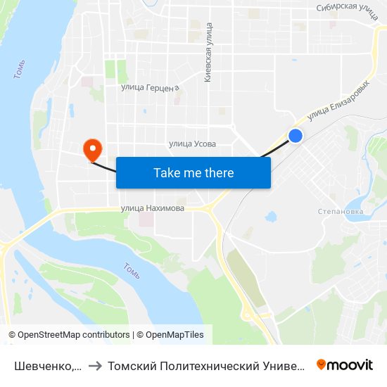 Шевченко, 60 to Томский Политехнический Университет map