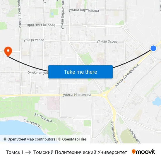 Томск I to Томский Политехнический Университет map